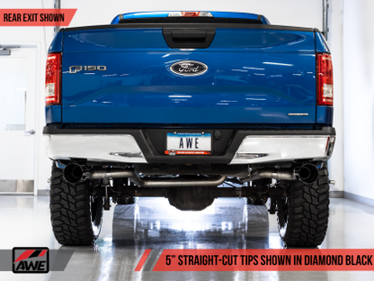 AWE 0FG Dual Exit Exhaust for '15-'20 F-150 - 5" Diamond Black Tips