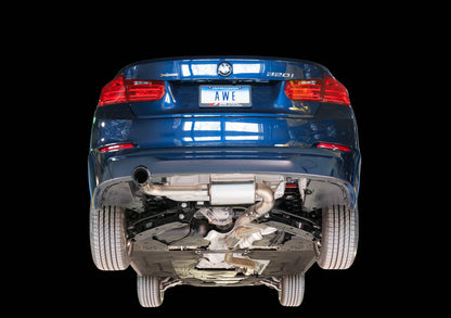AWE Touring Edition Exhaust + Performance Mid Pipe for BMW F30 320i, Single Side - Chrome Silver Tip (90mm)