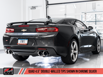 AWE Track Edition Catback Exhaust for Gen6 Camaro SS / ZL1 - Resonated - Chrome Silver Tips (Quad Outlet)