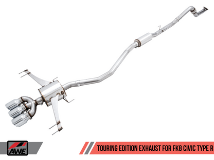 AWE Touring Edition Exhaust for FK8 Civic Type R (includes Front Pipe) - Triple Chrome Silver Tips