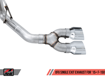 AWE 0FG Single Exit Exhaust for '15-'20 F-150 - 4.5" Chrome Silver Tips
