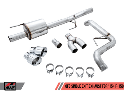 AWE 0FG Single Exit Exhaust for '15-'20 F-150 - 4.5" Chrome Silver Tips