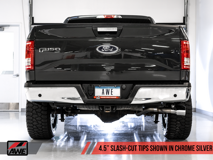 AWE 0FG Single Exit Exhaust for '15-'20 F-150 - 4.5" Chrome Silver Tips