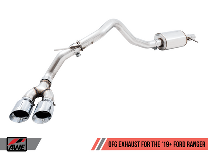 AWE 0FG Exhaust with BashGuard for Ford Ranger - Dual Chrome Silver Tips