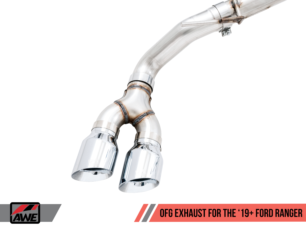 AWE 0FG Exhaust with BashGuard for Ford Ranger - Dual Chrome Silver Tips