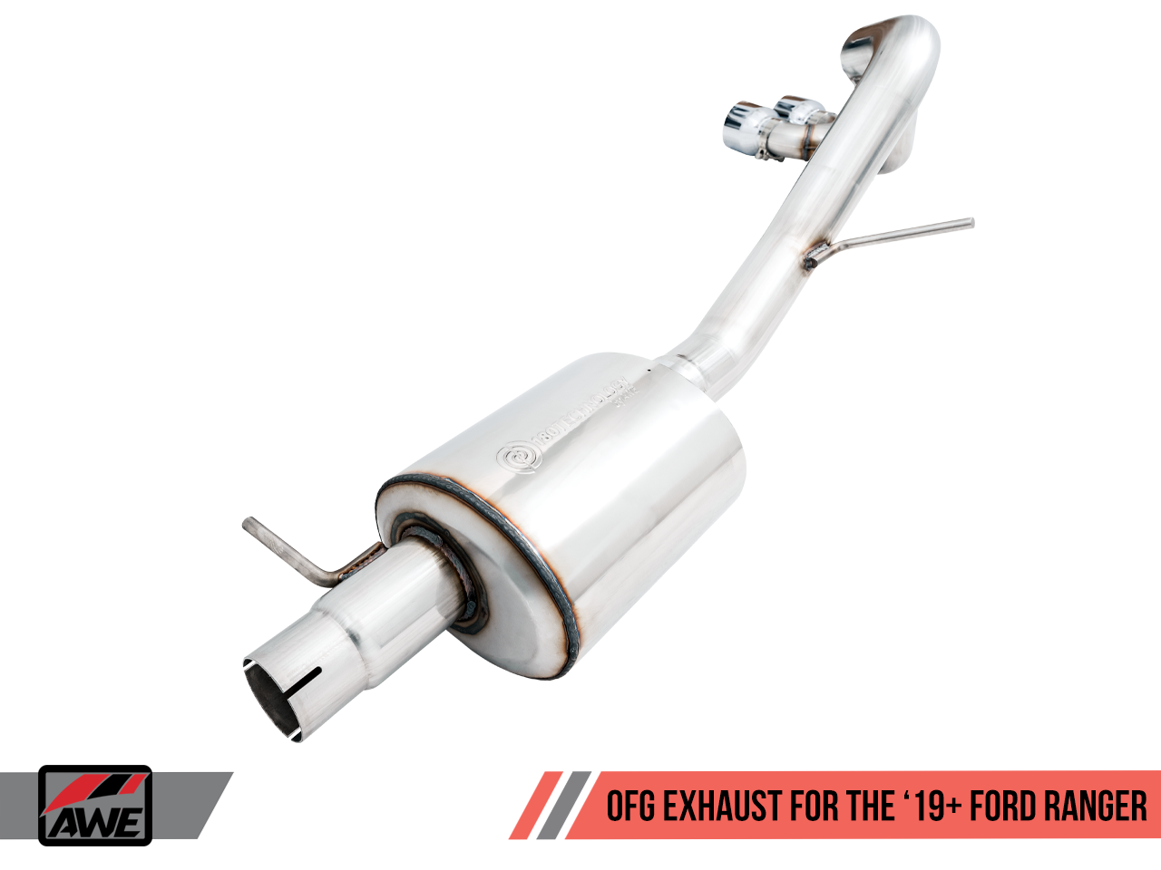 AWE 0FG Exhaust with BashGuard for Ford Ranger - Dual Chrome Silver Tips