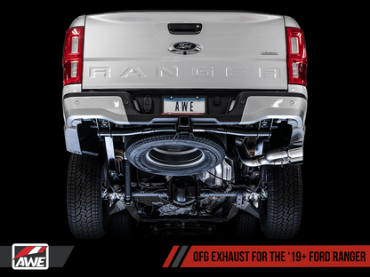 AWE 0FG Exhaust with BashGuard for Ford Ranger - Dual Chrome Silver Tips