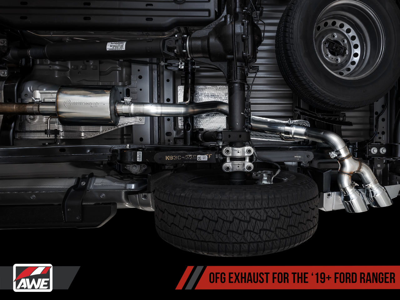 AWE 0FG Exhaust with BashGuard for Ford Ranger - Dual Chrome Silver Tips