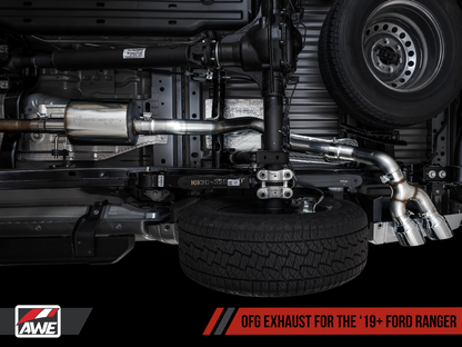 AWE 0FG Exhaust with BashGuard for Ford Ranger - Dual Chrome Silver Tips