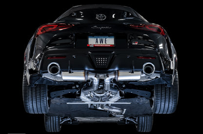 AWE Resonated Touring Edition Exhaust for A90 Supra - 5" Chrome Silver Tips