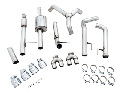 AWE 0FG Catback Split Rear Exit Exhaust for 4th Gen Silverado/Sierra 1500 5.3L (With Bumper Cutouts) - Quad Chrome Silver Tips