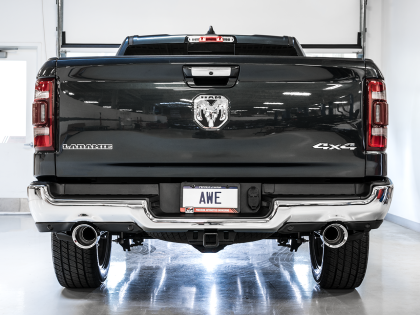 AWE 0FG Dual Rear Exit Catback Exhaust for 5th Gen RAM 1500 5.7L (with bumper cutouts) - Chrome Silver Tips