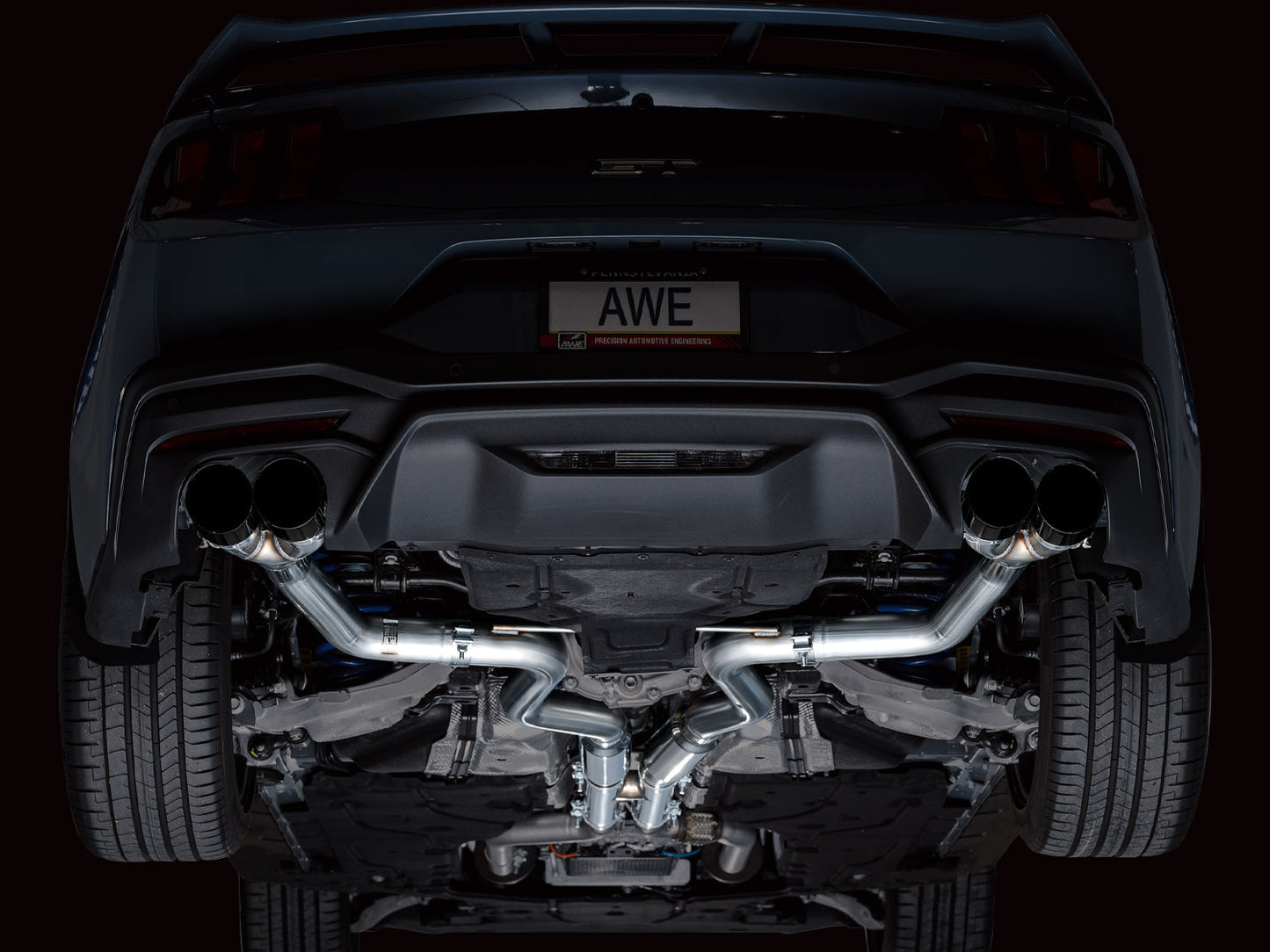 AWE Track Edition Exhaust for S650 Ford Mustang GT Fastback - Quad Diamond Black Tips