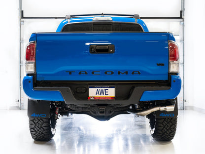 AWE 0FG Exhaust with BashGuard for 3rd Gen Tacoma - Dual Chrome Silver Tips