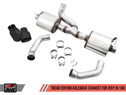 AWE Tread Edition Axleback Dual Exhaust for Jeep JK/JKU 3.6L - Diamond Black Tips