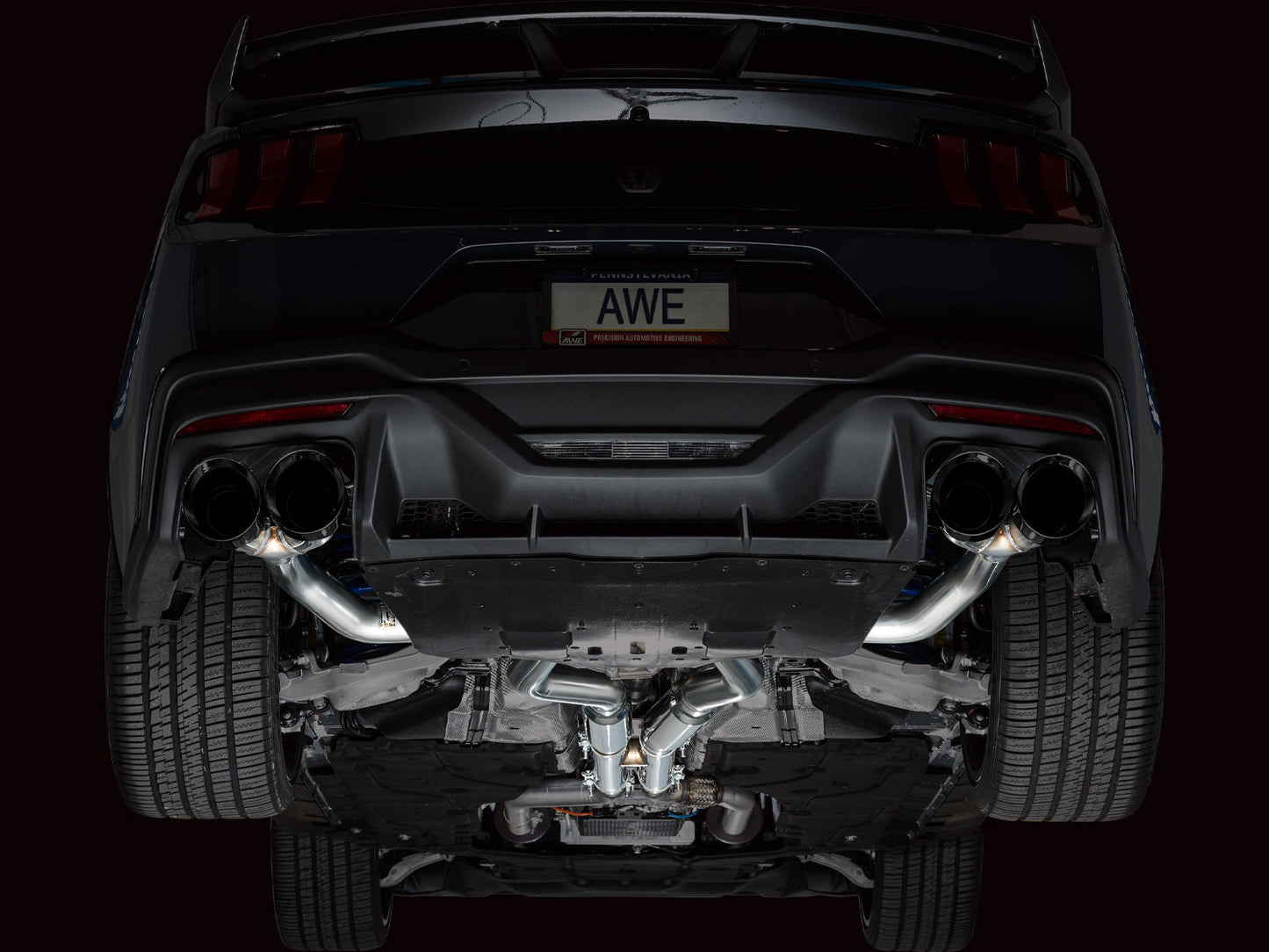 AWE Track Edition Exhaust for S650 Ford Mustang Dark Horse - Quad Diamond Black Tips