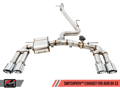 AWE SwitchPath™ Exhaust for Audi 8V S3 - Chrome Silver Tips, 102mm