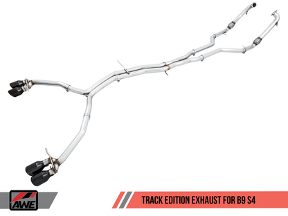 AWE Track Edition Exhaust for Audi B9 S4 - Non-Resonated - Diamond Black 102mm Tips