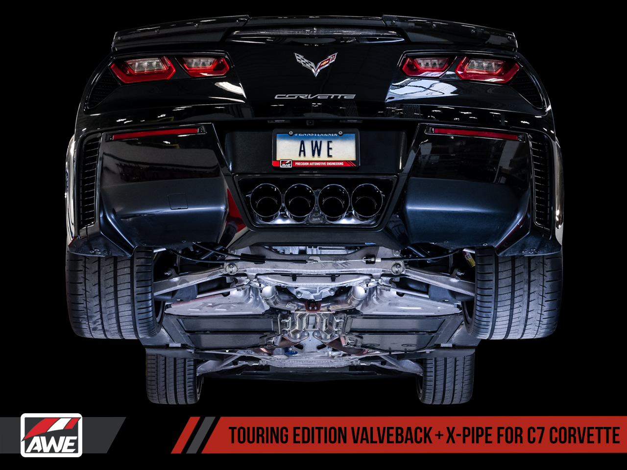 AWE Touring Edition Axleback Exhaust for C7 Corvette without AFM Valves - Z06 / ZR1 / Z51 Manual 17+ / GS Manual -- Diamond Black Tips